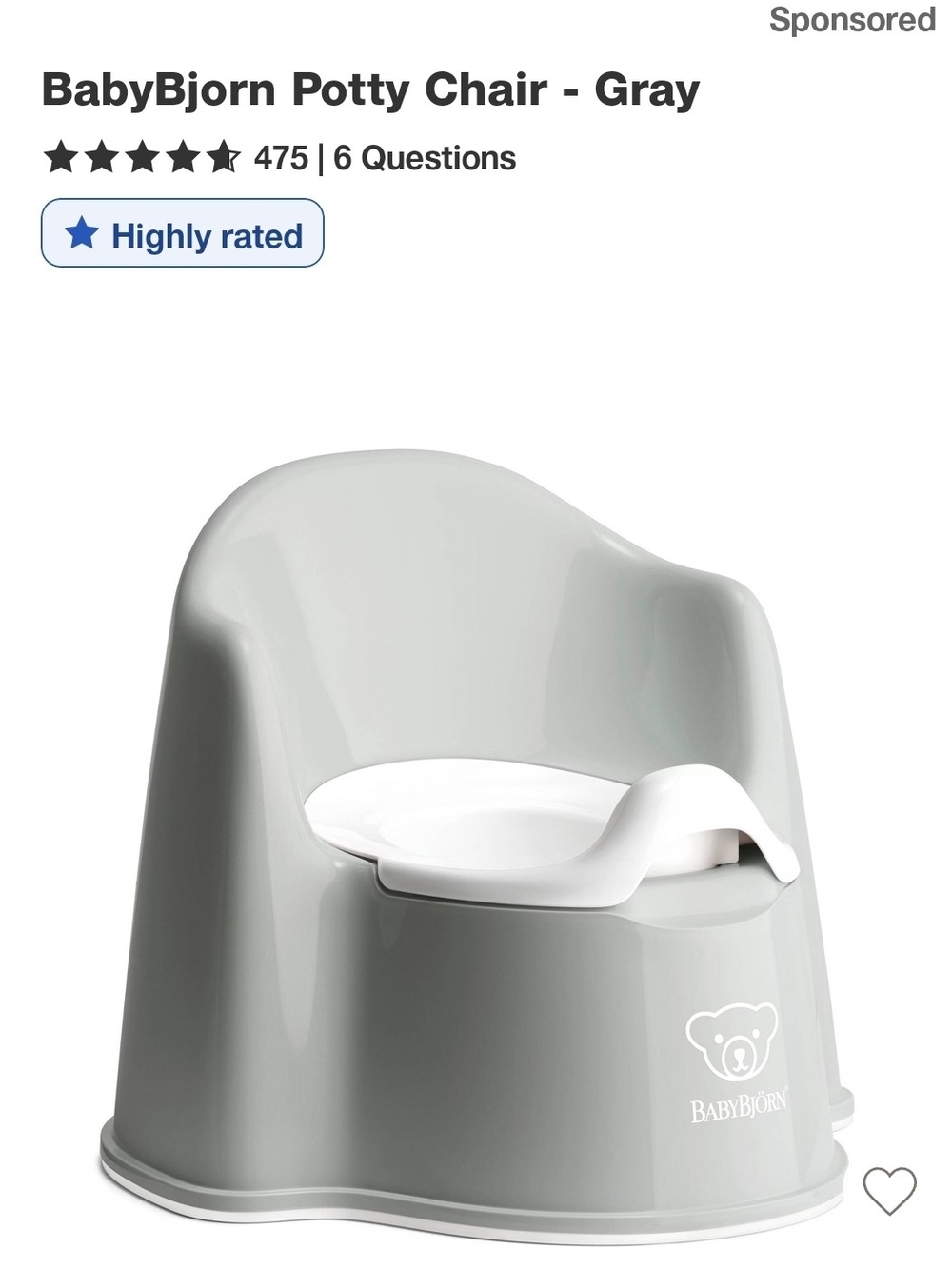 BabyBjorn Gray Potty Chair - Comfortable Toddler Potty